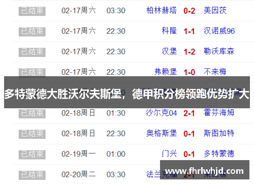 多特蒙德大胜沃尔夫斯堡，德甲积分榜领跑优势扩大
